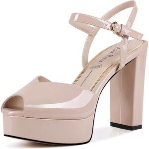Women Nude Platform Sandals High Heels Fish Mouth Open Toe Platform Heels